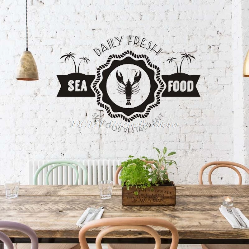 Seafood Restaurant Decor Lobster Vinyl Wall Decal Kitchen Dining Room Sticker Bar Drink Art Sticker