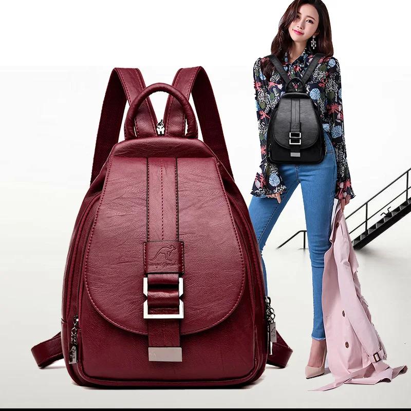 Women Anti theft Backpack High Quality Leather School Shoulder Bags For Teenage Girls Multifunction Bagpack Ladies Chest Bag Sac