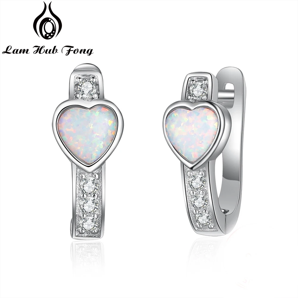 Silver Color Hoop Earrings Heart Opal 2021 Earrings with Cubic Zirconia Korean Good-quality Fashion Jewelry Gift for Women Girl