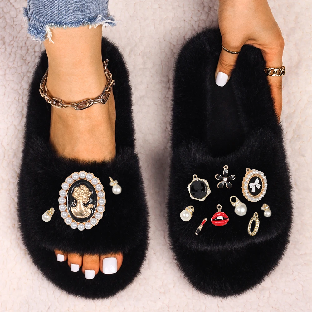 

Women's Slippers Shoes Fluffy Flip Flops Lipstick Decor Furry Slides Platform Chic Stytle Sandals Outdoor Slippers 2022 Casual