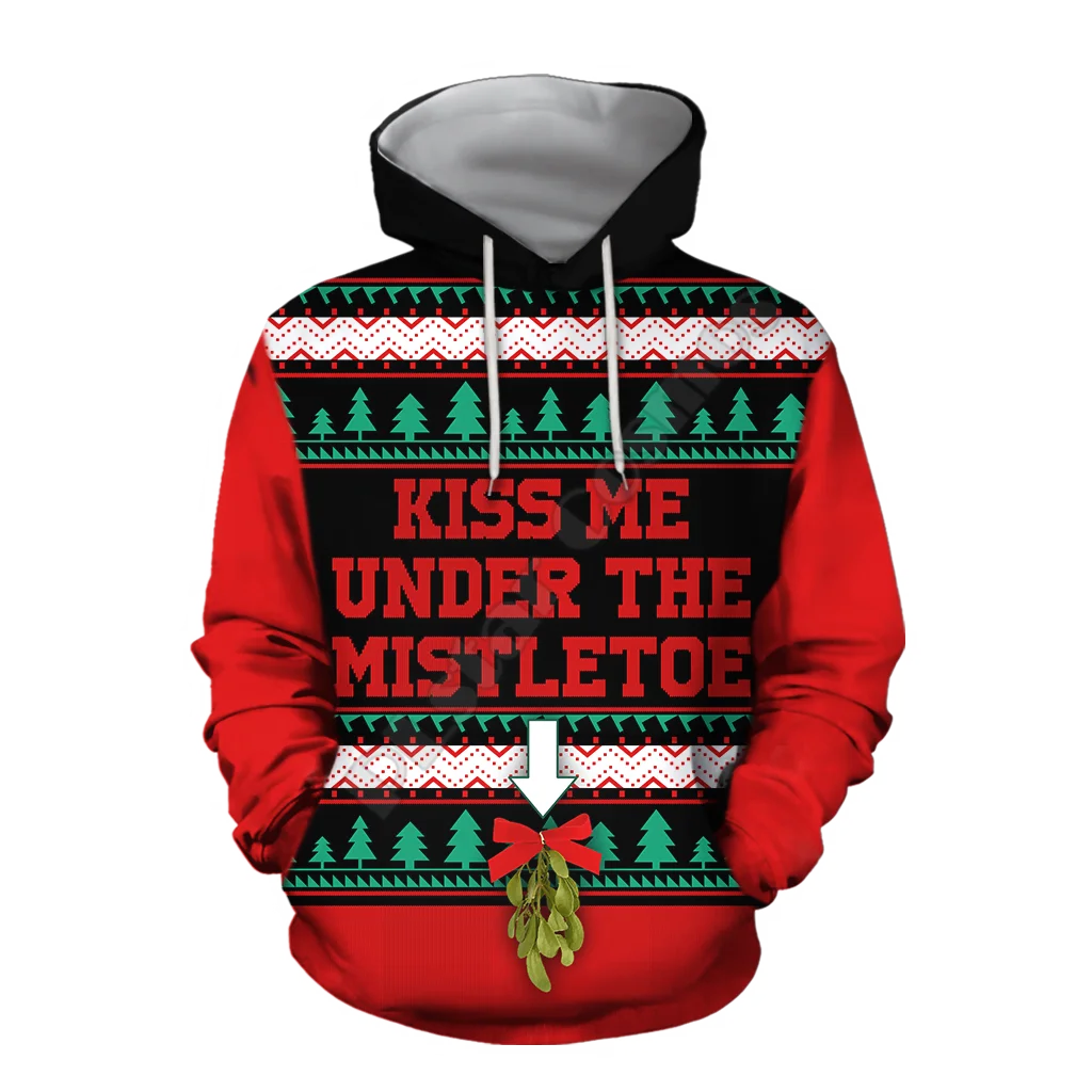 Kiss Me Under The Mistletoe 3D Printed Women Men Christmas Sweater Funny Hoodies/Sweatshirt/Jacket Cosplay Costumes