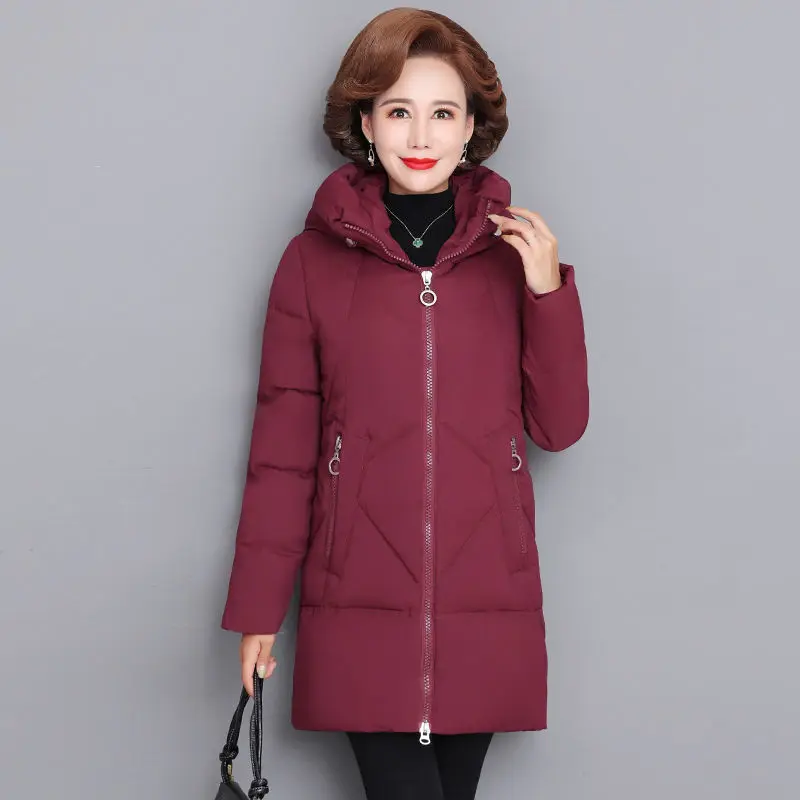 Hooded Thick Down Jacket Female 2023 New Middle Aged Mother Cotton Winter Coat Grandmother Wear Plus Size Long Parka Women 6XL