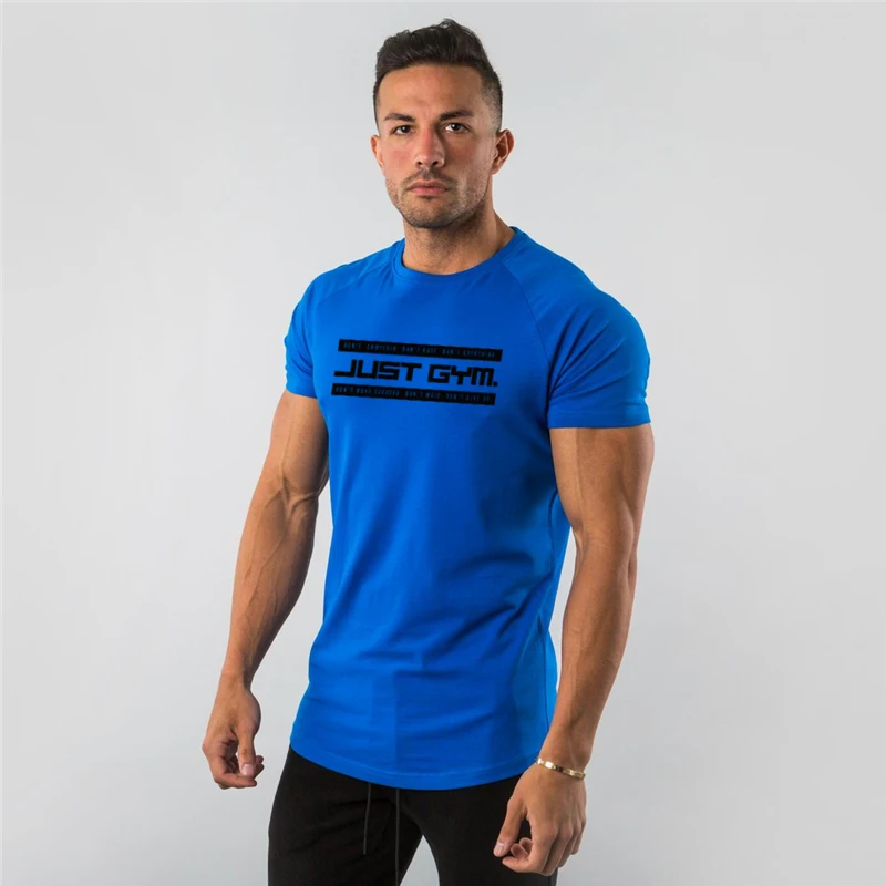 Gym Clothing mens Cotton Roundneck Raglan Sleeves Short-Sleeved Letter Printed Graphic Tees Slim Fitness Basic Causal Wear