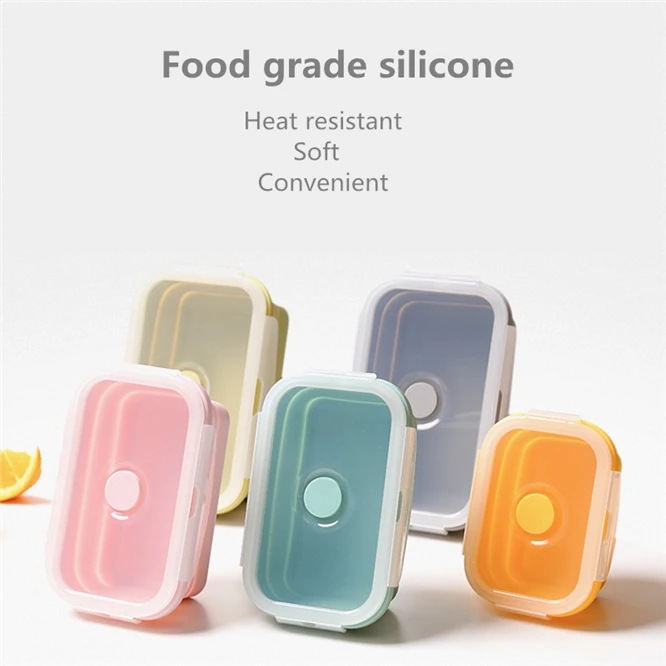 850ml Health Silicone Lunch Box Portable Bowl Colorful Folding Food Container Lunchbox Eco-Friendly Heat resistant