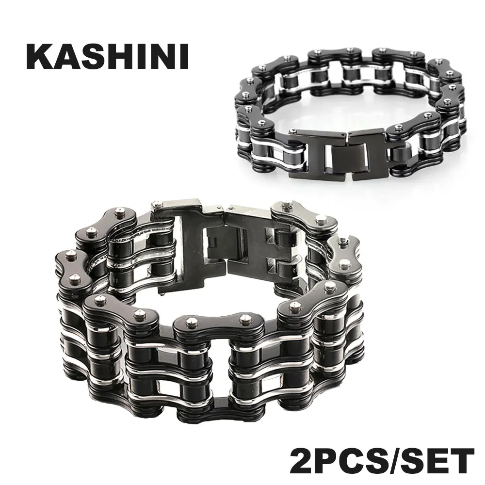

Men's Heavy Chain Bracelets Bangles Set Black Biker Bicycle Motorcycle Chain Link Bracelets for Men Stainless Steel Jewelry Gift