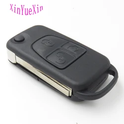 XinYueXin Flip Remote Key Fob Case Shell for Mercedes for Benz 2Button Replacement Flip Key Cover HU64 Uncut Blade