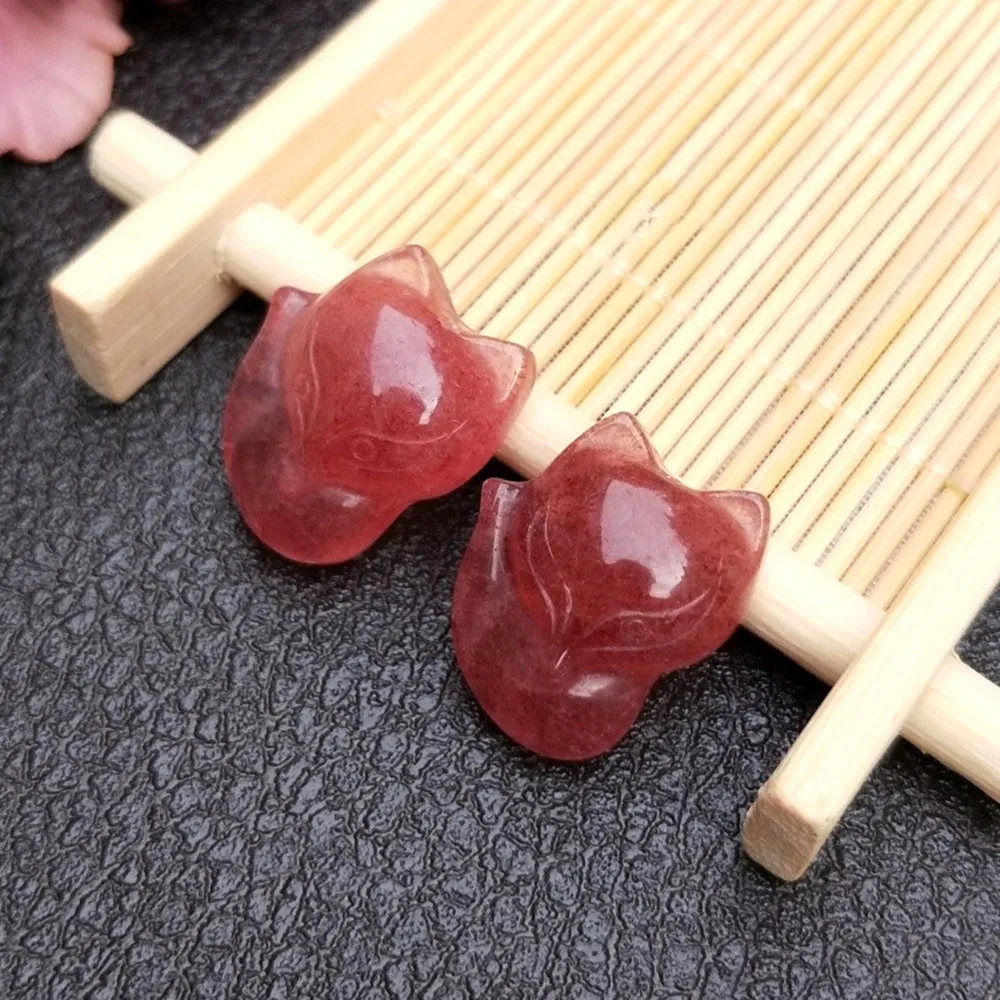 

one piece loose beads carved BRAVE fox STRAWBERRY QUARTZ pendant nature for making jewelry necklace FPPJ wholesale