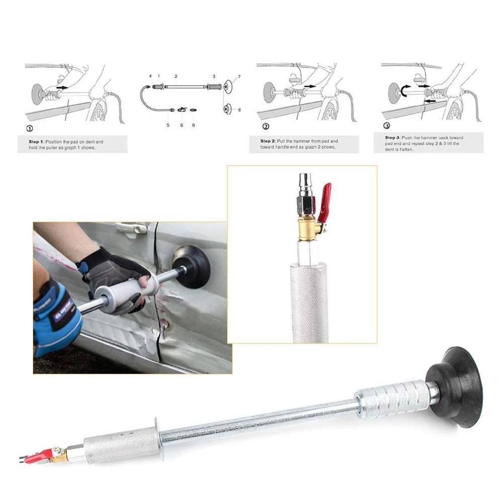 2024 New Car Paint Hammer Air Suction Dent Puller Pneumatic Auto Body With Slide Remove Repair Automotive High Efficiency Tools