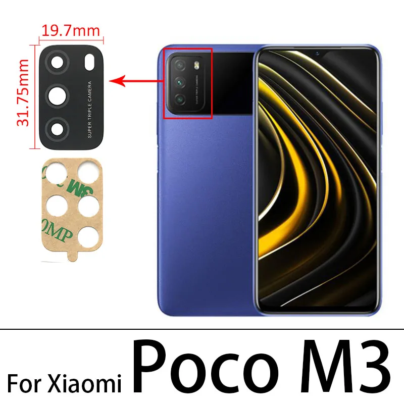 Lente de Vidro Traseira com Adesivo, Xiaomi, Redmi Poco M3, F3, X3, NFC, GT, F2, F4, F5, X4, M4 Pro, 4G, 5G, pocophone F1, 2pcs por lote