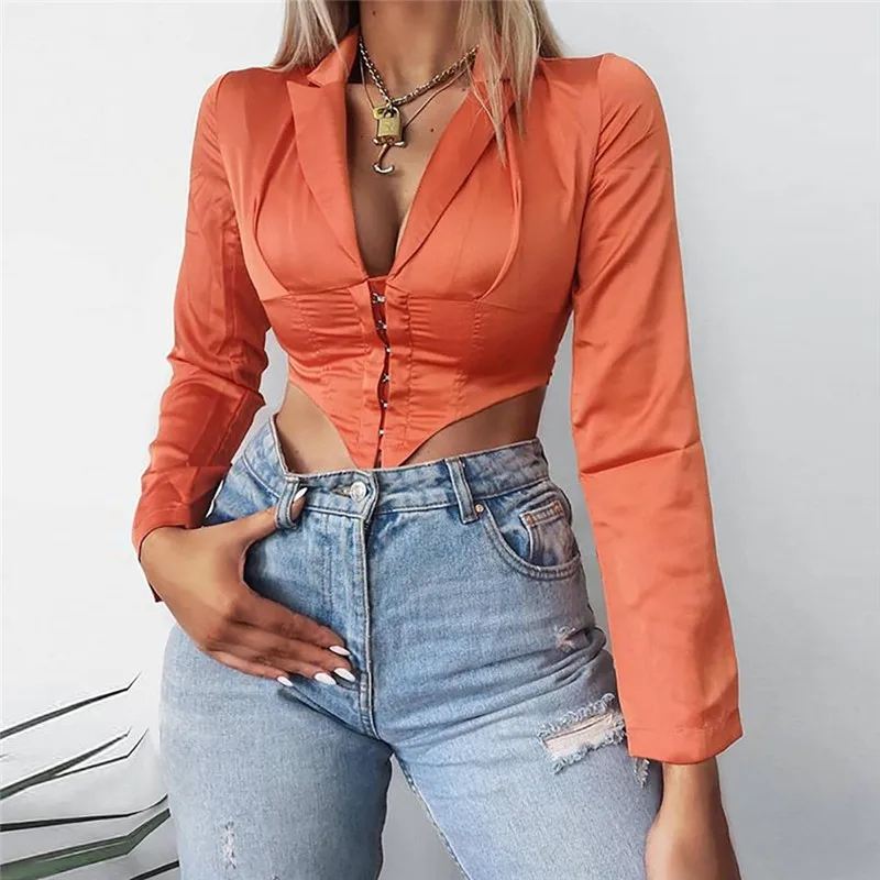 women Long Sleeve notched coat corset tops ladies Autumn women's Short cardigan jacket female 2021 thin streetwear outwear