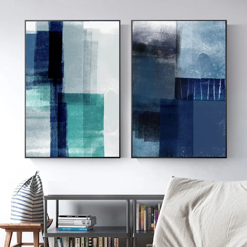 Abstract Minimalist Blue Art Posters and Prints Nordic Canvas Painting Wall Art Pictures for Living Room Cuadros Home Decoration