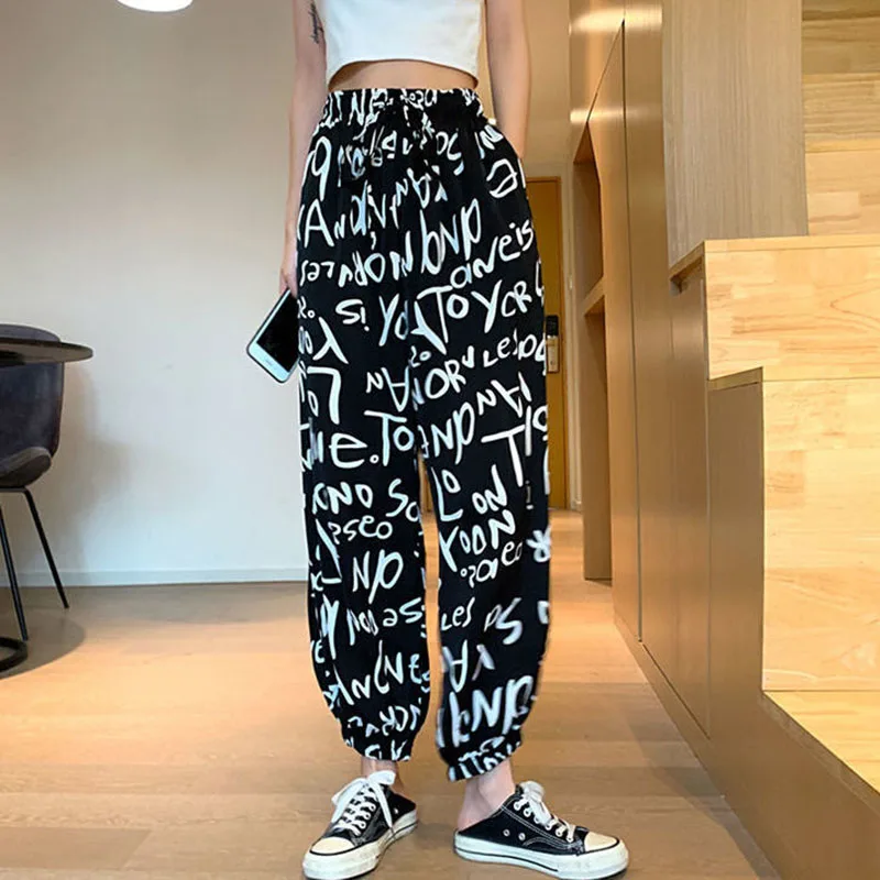 Women Sports Casual Pants Spring Summer 2023 New Loose High Waist Printing Drape Ankle-Length Pants Female Sweatpants Streetwear