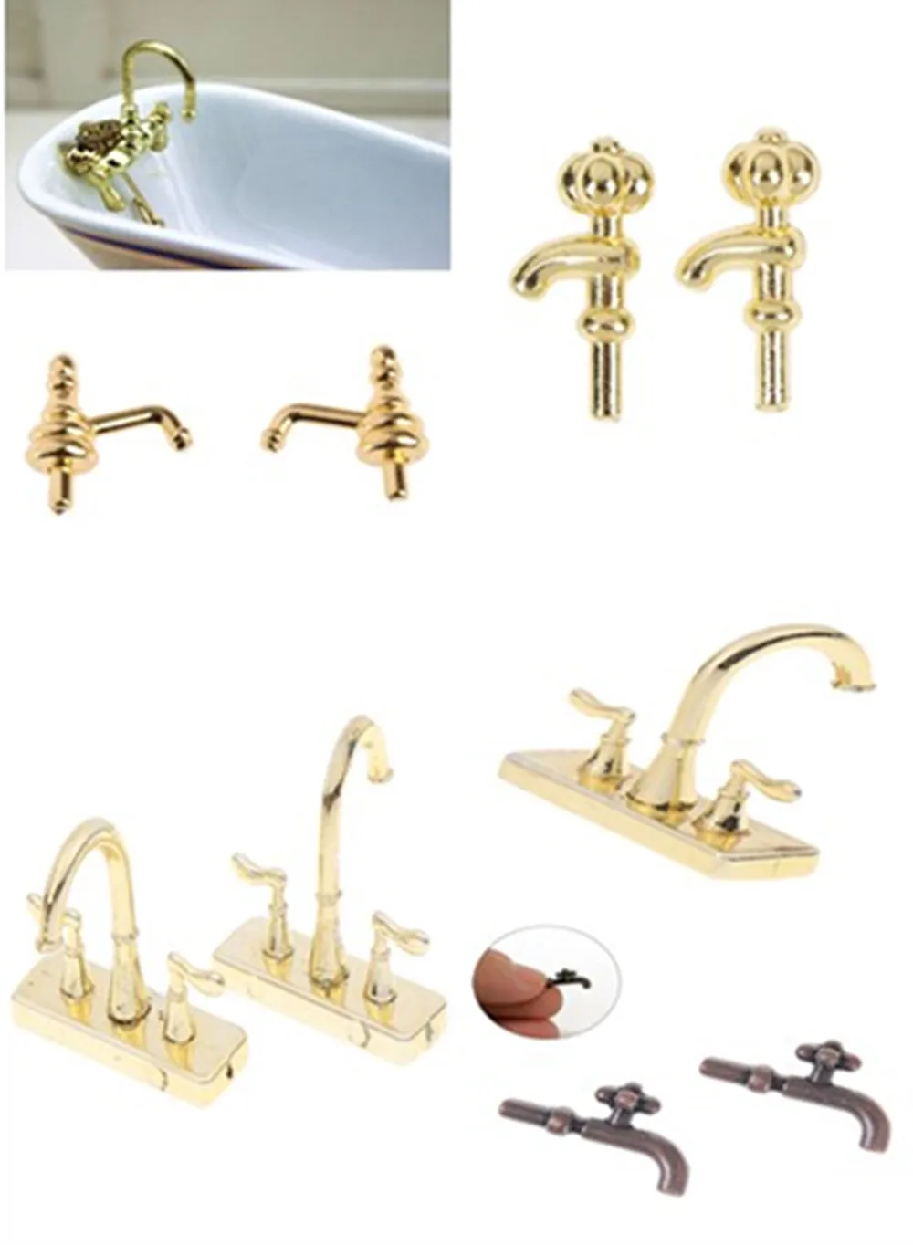 1/2pcs Simulation Metal 1:12 Miniature Water Tap Faucet Dollhouse Bathroom Accessories Dollhouse Miniature Faucet Model Toys