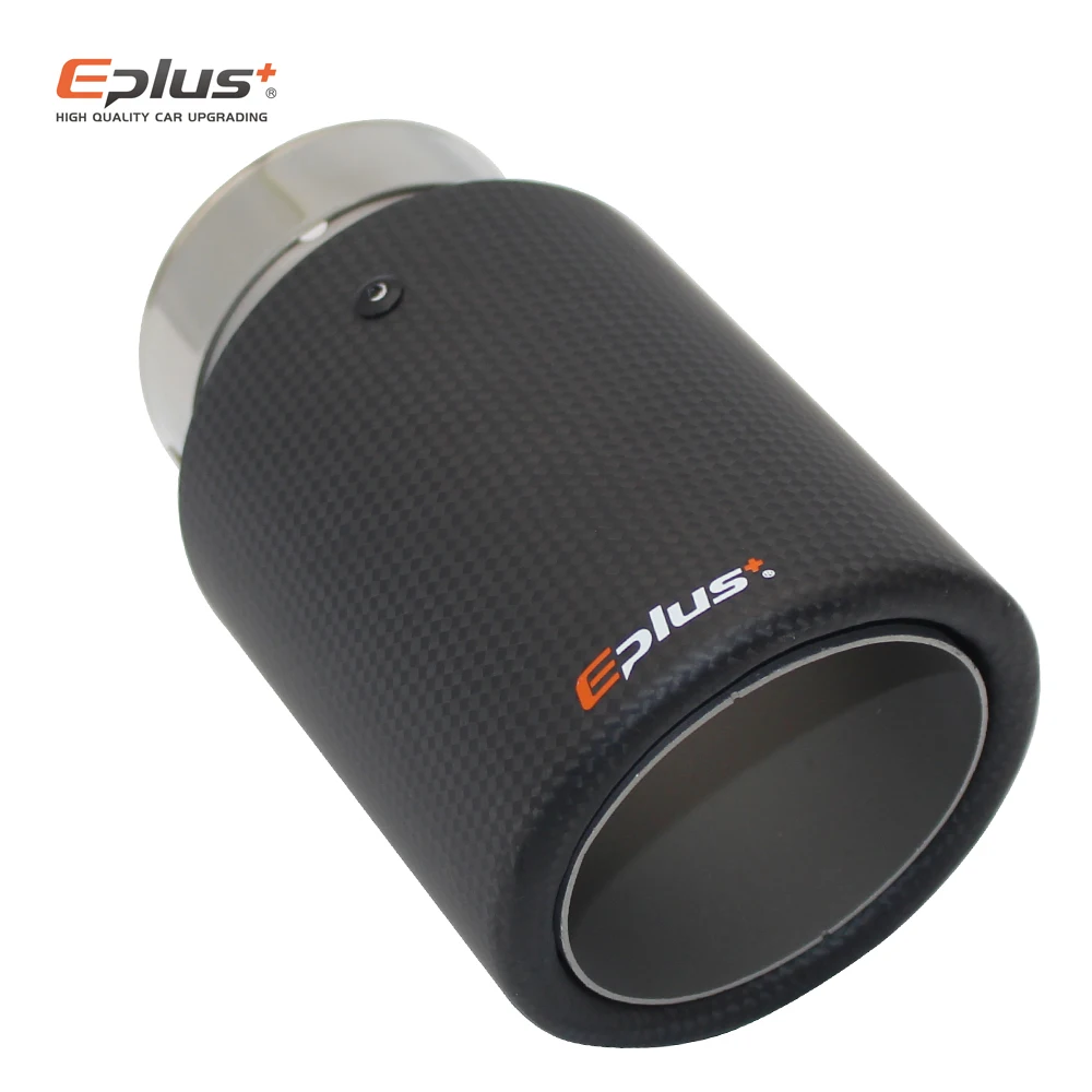 EPLUS Car Matte Carbon Fiber Exhaust System Muffler Tip Universal Straight Stainless Silver Mufflers Multi-Size For Akrapovic