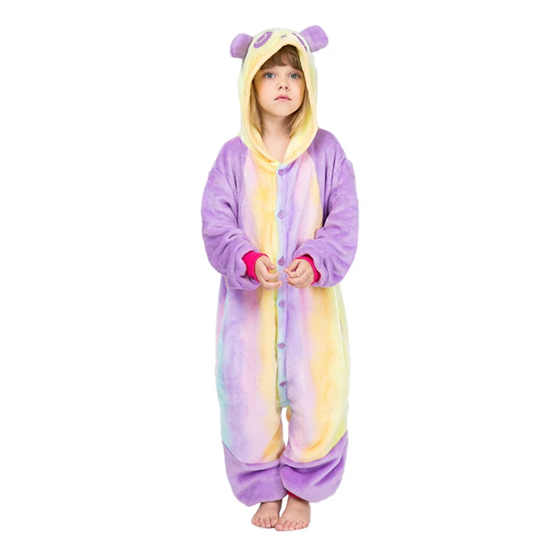 

PXJYHCL Colorful Panda Kigurumi Onesie Kids Pajamas Children Animal Cartoon Sleepers Costume Winter Boy Girl Licorne Jumspuit