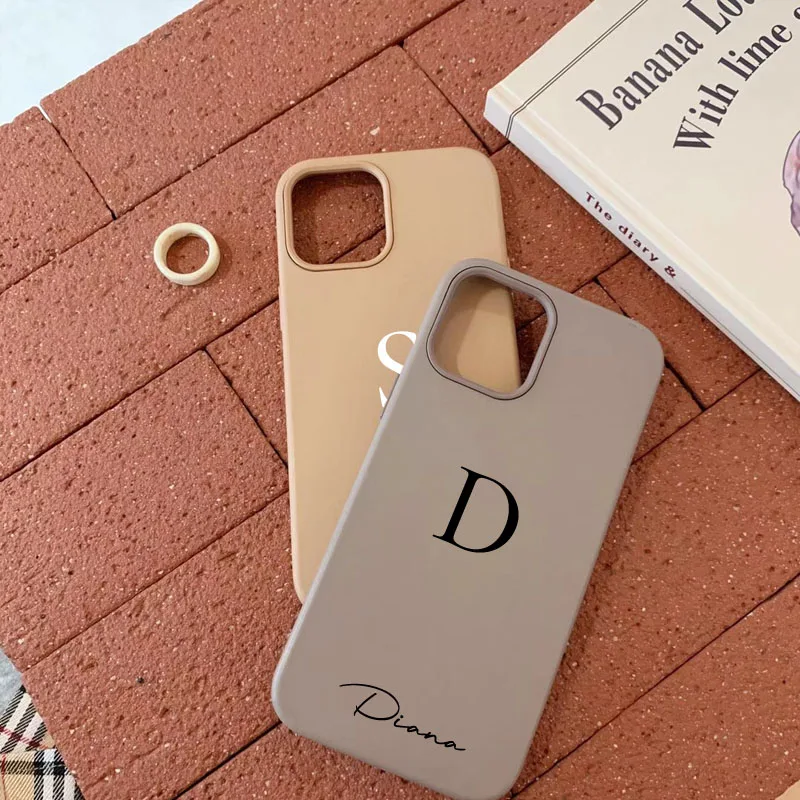 Custom Monogram Initial Name Luxury Leather Case for iPhone 13 12 11 Pro Max 7 8 6 Plus X XR XS Max Case Solid DIY Name PU Cover