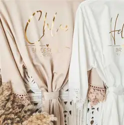 Batas de encaje para dama de honor, bata de Novia para fiesta de boda, Kimono para mujer, batas de baño color champán, vestido de Novia 2022