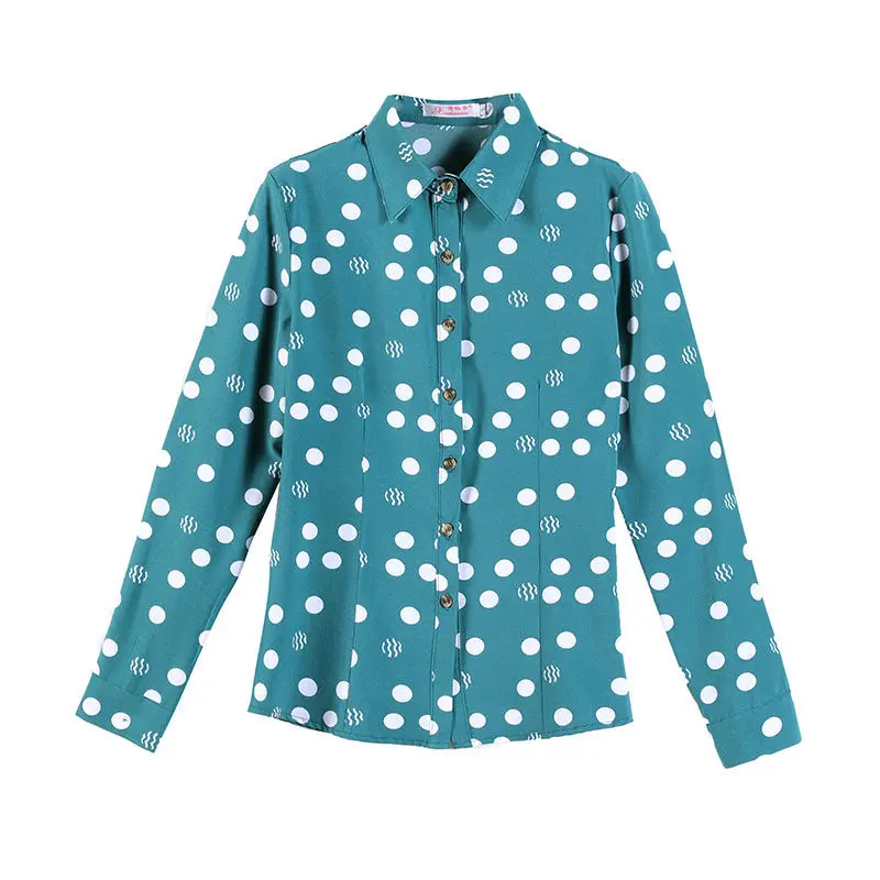 Camisa versátil de manga larga para mujer, blusa informal de gasa ajustada con estampado de lunares, moda coreana, primavera y otoño, 2021