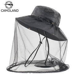 CAMOLAND Anti Mosquito Face Mesh Net Hat For Women Men Summer UV Protection Sun Hats Male Outdoor Fishing Hiking Bucket Hat