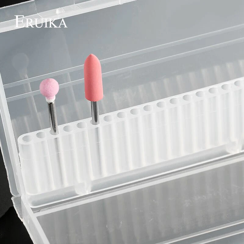 20 Slots Clear Nail Drill Bit Brush Plastic Storage Box Holder Container Manicure Cutters Display Nail Accessories Nail Art Tool