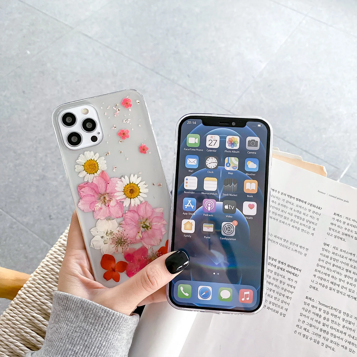 DIY fioletowy różowy prawdziwy suchy kwiat etui na telefon iPhone 15 14 13 12 Pro Max 11 7 Plus XS XR Case luksusowe miękkie przezroczyste etui tylne