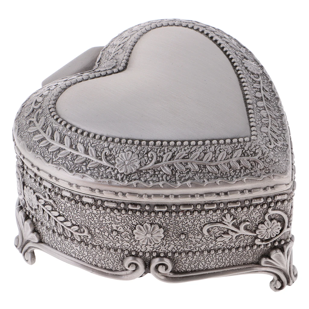 Heart Shape Jewelry Box Flowers Sculpture Trinkets Jewelry Box Organizer