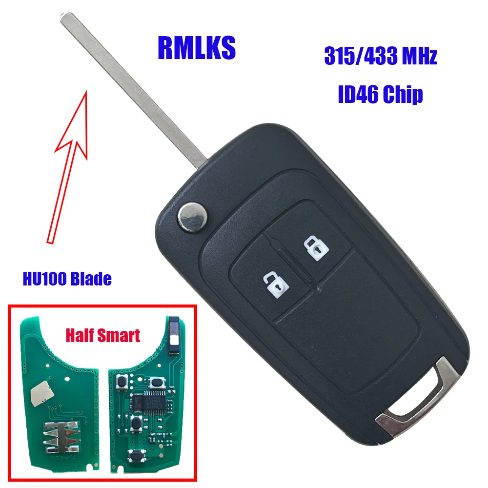 

Remote Key Car Alarm For Buick For Chevrolet Cruze Malibu Aveo Spark Sail 2 Buttons 315/433MHz Fob ID46 Chip With HU100 Blade