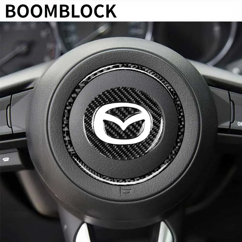 Carbon Fiber Car Steering Wheel Ring Cover Logo Stickers Decorative Interior Styling for Mazda Axela ATENZA CX-5 CX-4 2017 2018