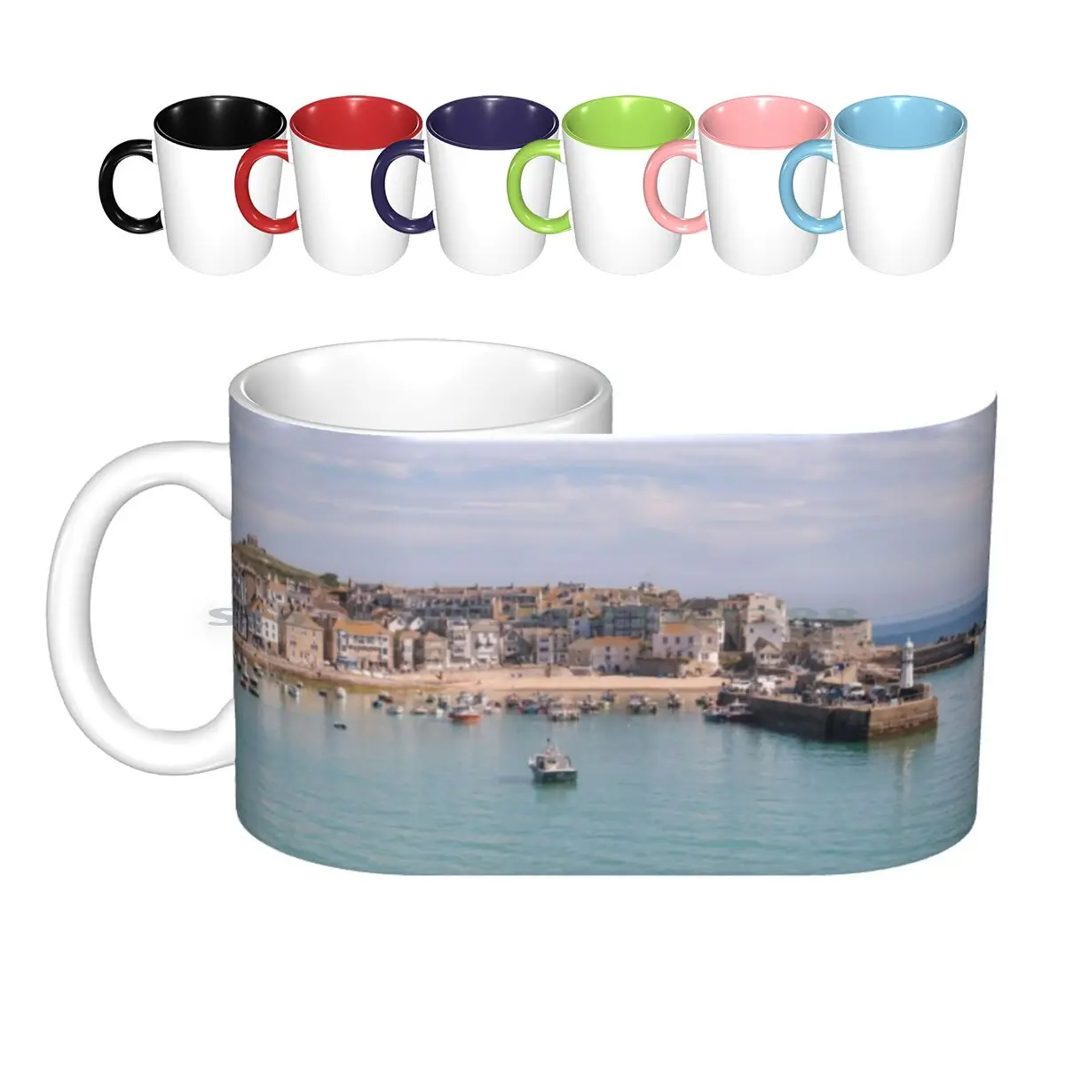 St Ives , Cornwall Ceramic Mugs Coffee Cups Milk Tea Mug St Ives Cornwall Cornish Harbour Sea Seaside Downalong Beach Coast Uk