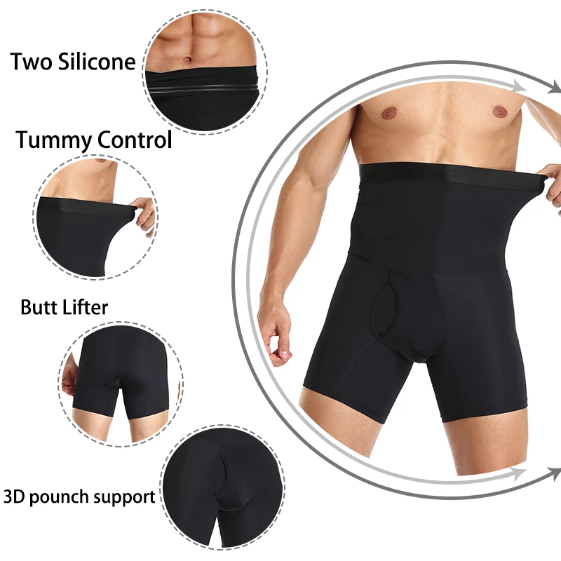 Homens barriga controle shorts corpo shaper compressão cintura alta trainer barriga controle emagrecimento shapewear boxer roupa interior fajas