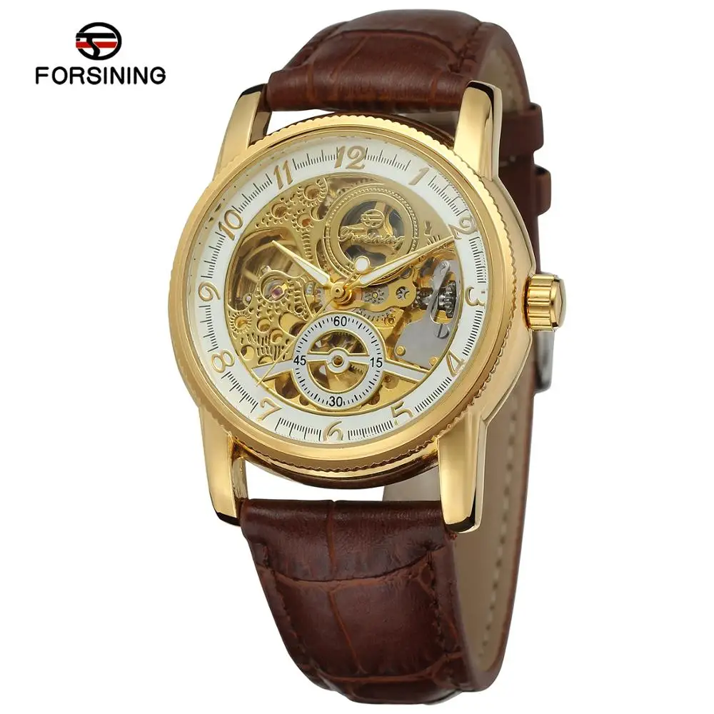 Forsining Casual Mode Mannen En Vrouwen Horloges Bruin Waterdichte Horloges Automatische Mechanische Horloges