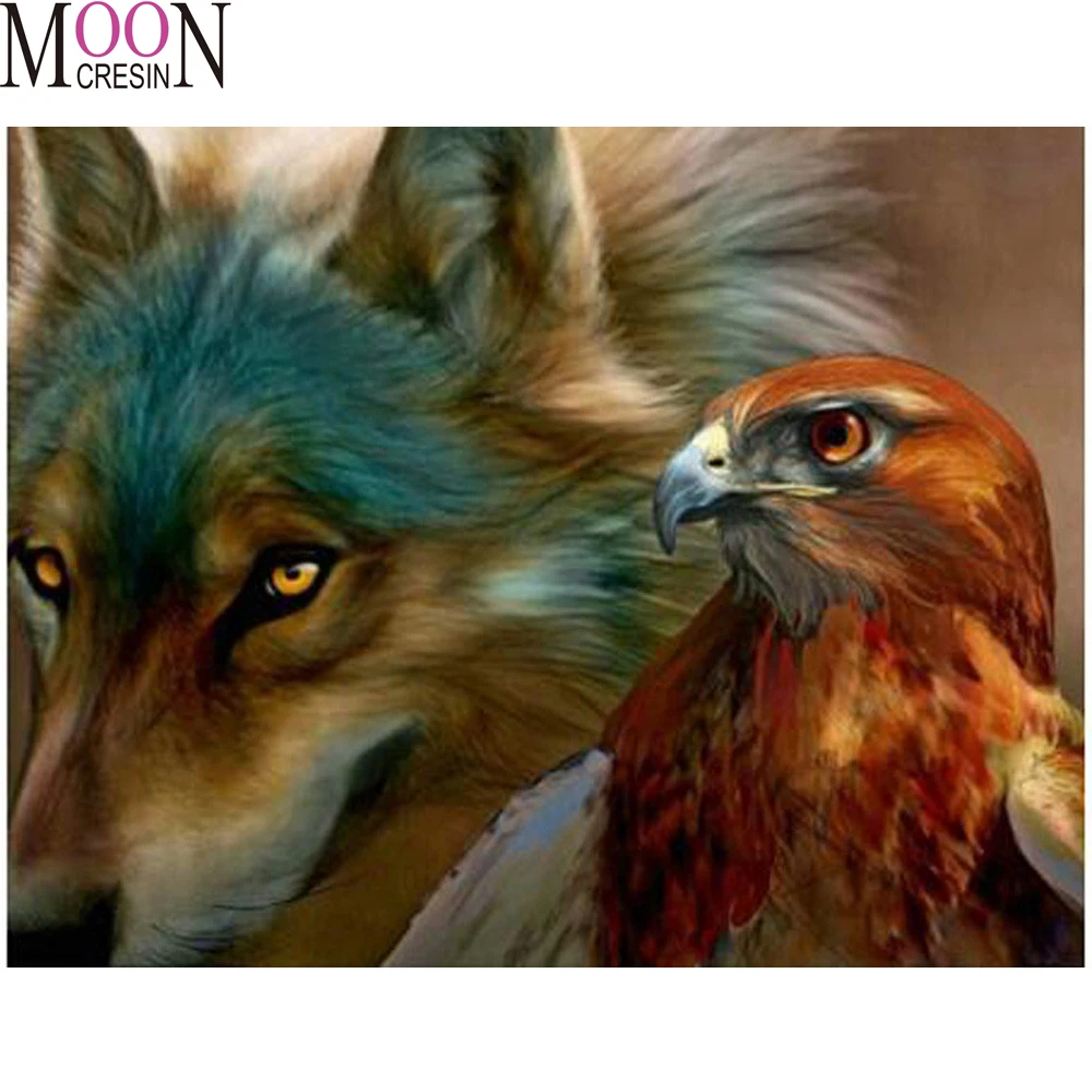 

5D Diy Diamond Mosaic Eagle & Wolf Legend Diamond Painting Full Square Round Diamond Embroidery Cross Stitch Rhinestones Animals