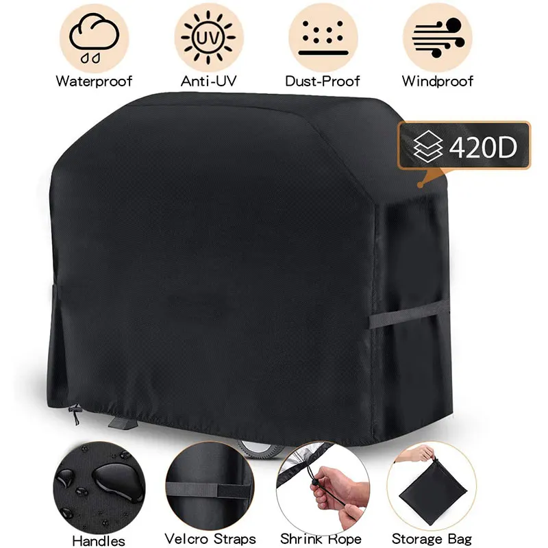 Heavy-Duty 420D Oxford Cloth Outdoor Grill Cover UV Resistant Grill Cover Dust Waterproof Cover PVC Coating Rip-Proof BBQ Cover