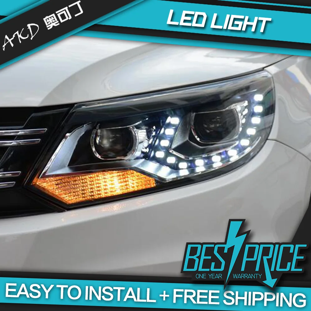 AKD-مصباح أمامي LED DRL ، ضبط ، لسيارات Volkswagen Tiguan 2013-2016 ، شعاع زينون ثنائي ، ضباب ، عيون الملاك