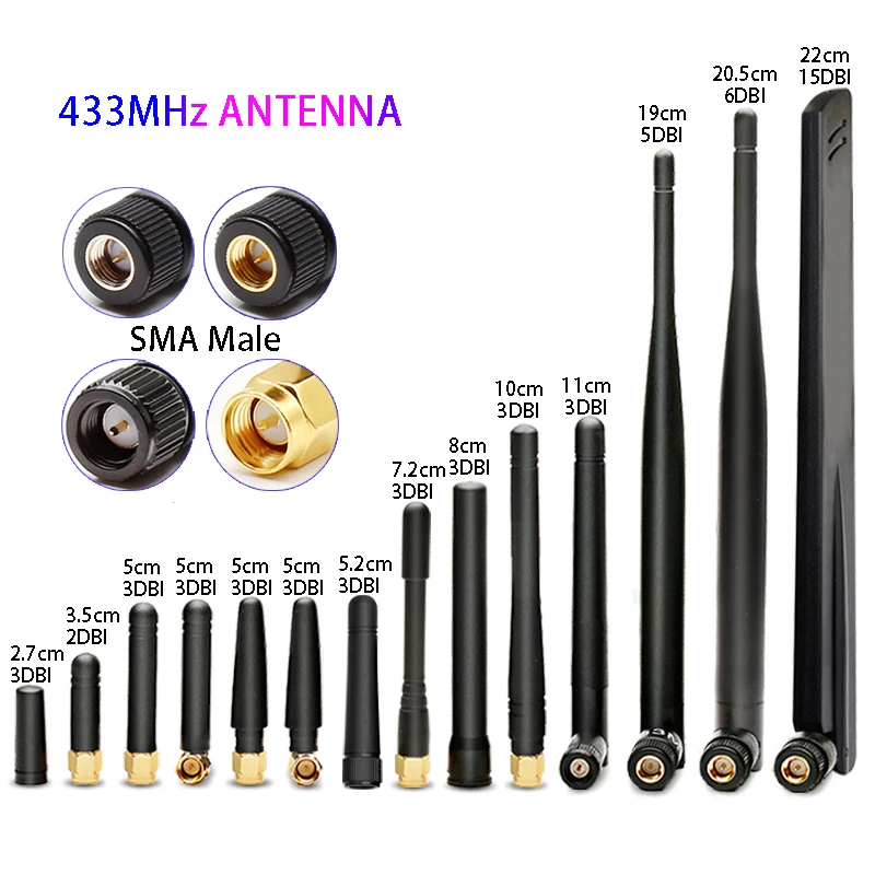 

2PCS 433MHz Antenna LORA LORAWAN DTU Gateway Remote Controll SMA Male Connector Folding Glue Stick Waterproof Directional Rubber