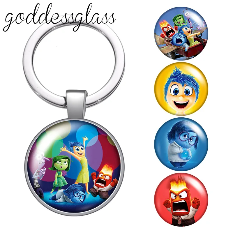 Disney Inside Out Joy Sadness Anger Fear glass cabochon keychain Bag Car key chain Ring Holder Charms keychains gift