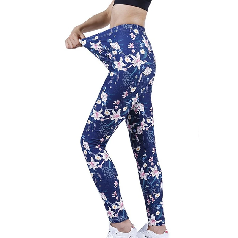 YSDNCHI damskie legginsy z nadrukiem Fitness Slim Workout leginsy spodnie moda wysokie elastyczne do ćwiczeń sportowe spodnie Jegging