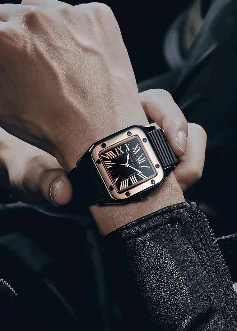 Fashion Guou Top Brand Men\'s Watches Luxury Wristwatches Rubber Silicon Dress Watch Man Square Quartz Clocks