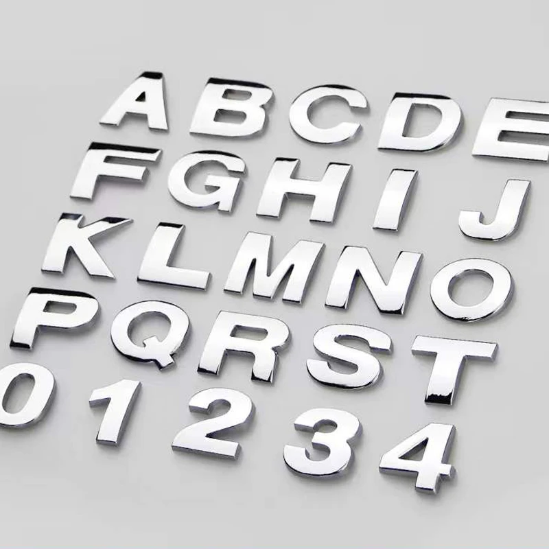 1pcs 45mm 3D Car Stickers Metal Alphabet Silver Black Badge Chrome Letters Car Accessories Sticker Decoration DIY Stereo Sticker