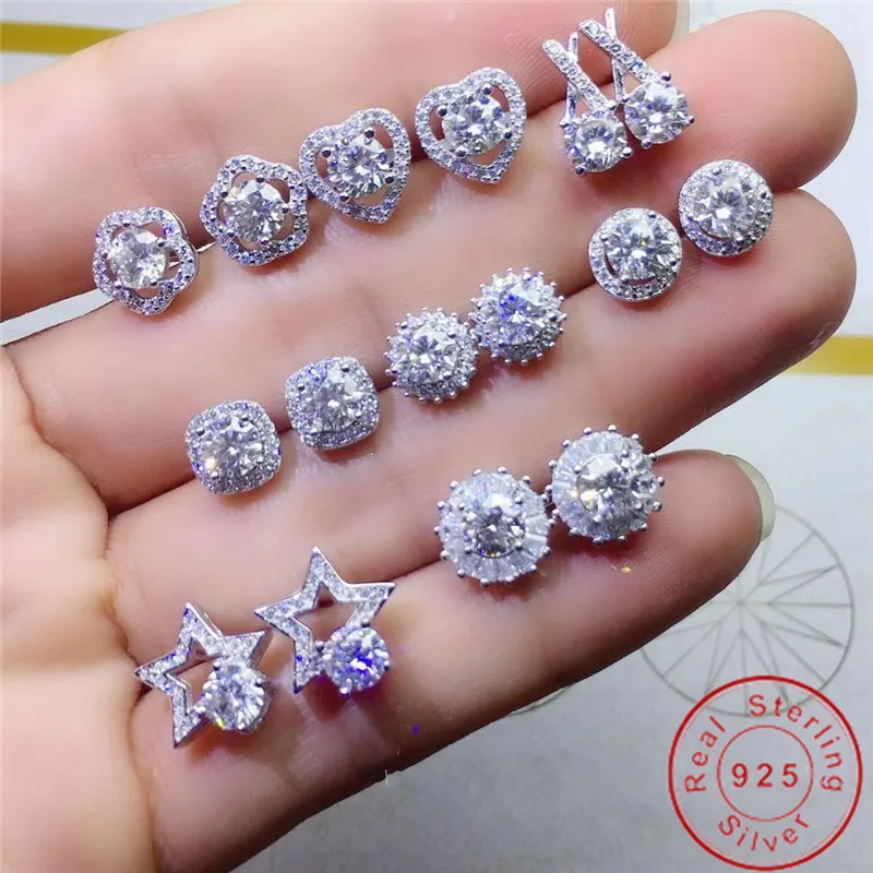 56 Styles Trendy Lab Diamond Stud Earring 100% original 925 sterling silver Party Wedding Earrings for Women Bridal Jewelry Gift