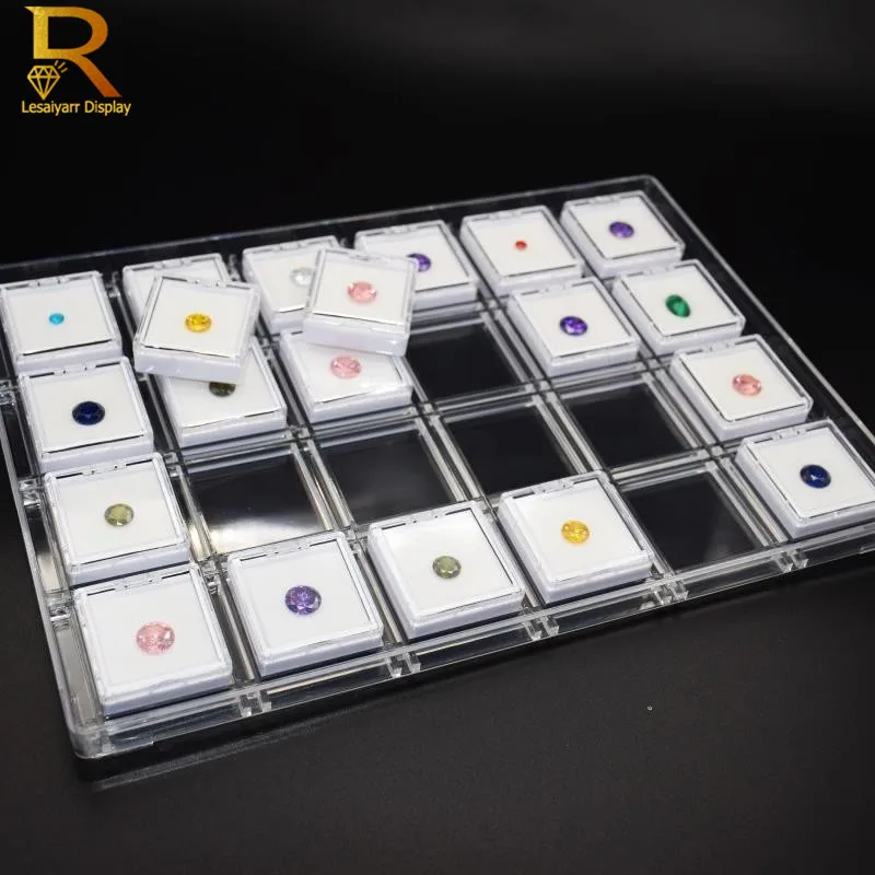 Uds de piedras preciosas de 24 caja joyero de diamantes, soporte de estuche de exposición de joyería de diamantes sueltos, cubierta transparente,