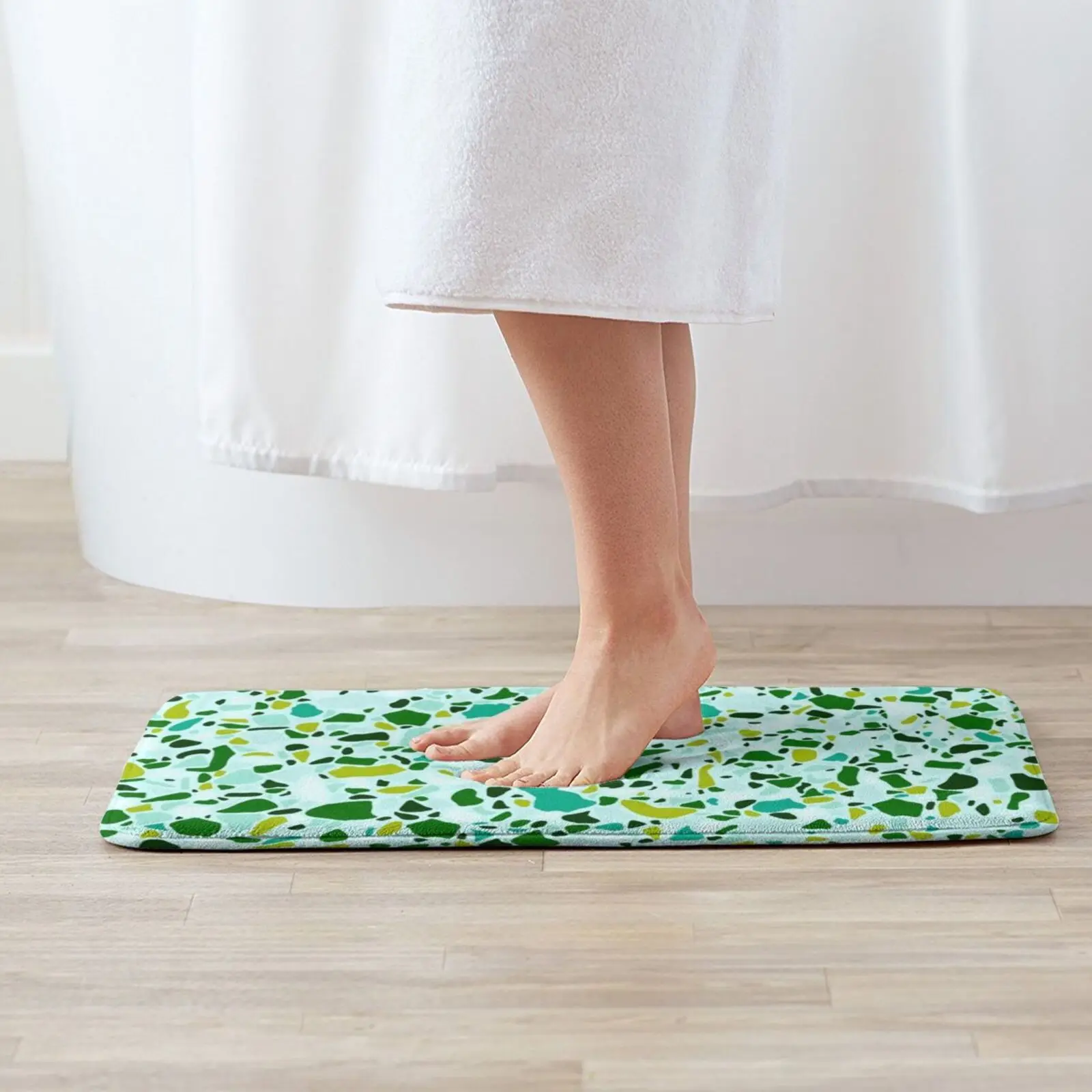 So Terrazzo Greens Mat Rug Carpet Anti-Slip Floor Mats Bedroom Terrazzo Pattern Pattern Green Turquoise Aqua Lime Green 80 S