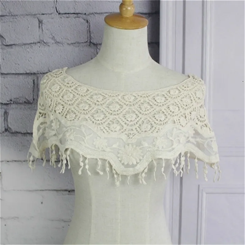 New Sunscreen Hand Crochet Cotton Finished Product Fake Collar Hollow Tulle Lace Fabric Shawl Vest Shoulder Female Decorative