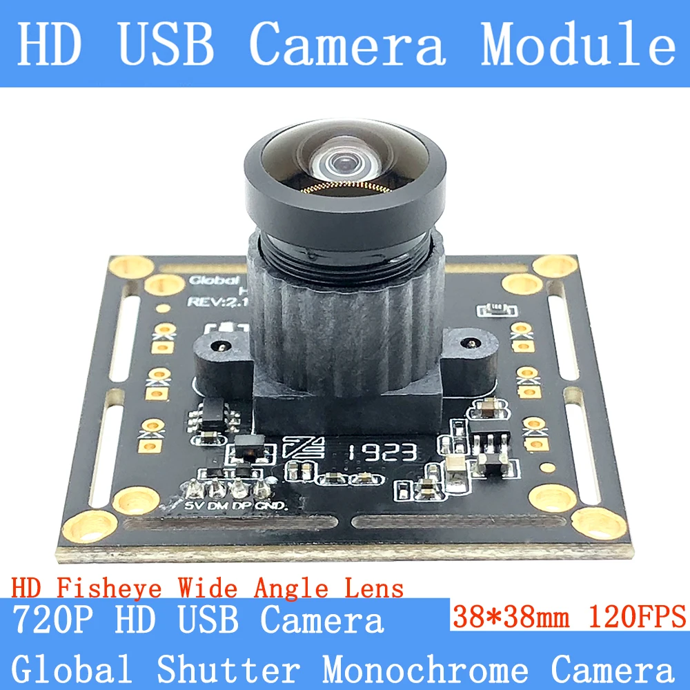 

Wide Angle 150° 720P Global Shutter Monochrome 120FPS MJPEG USB Camera Module High Speed OTG UVC Linux Surveillance Webcam