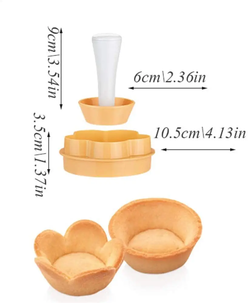 WALFOS Plastic Pastry Tamper Tart Shell Molds Tart Cutter Flower/Round Dough Cookie Cutter Set Cupcake Mold for Muffin/Cupcake