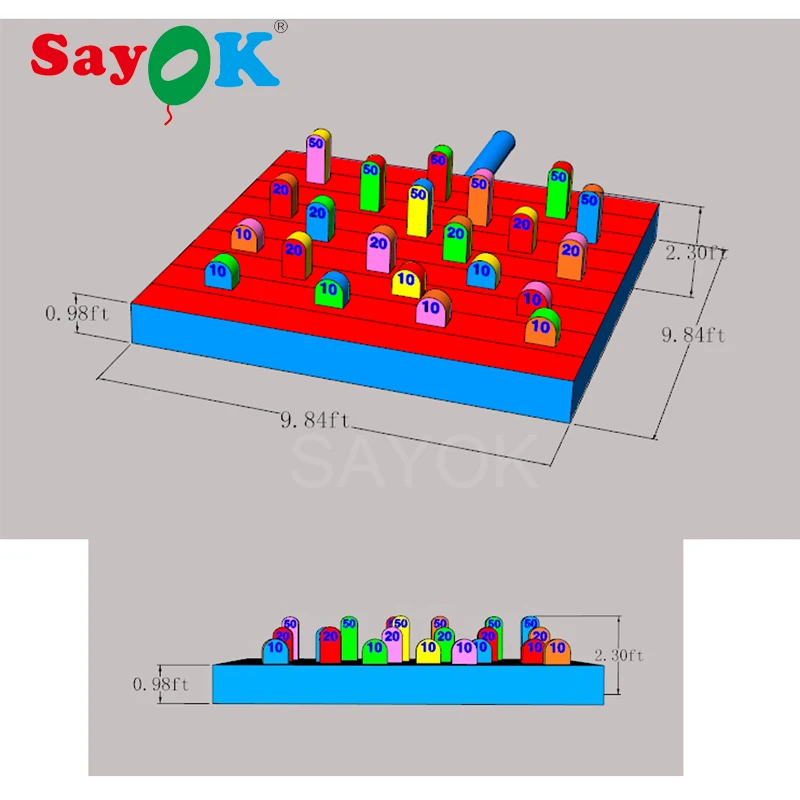 SAYOK PVC 3m(9.84ft) Giant Ring Toss Hoopla Inflatable Game for for Commercial Rental Business,  with 12PCS Hoops & 1PC Blower