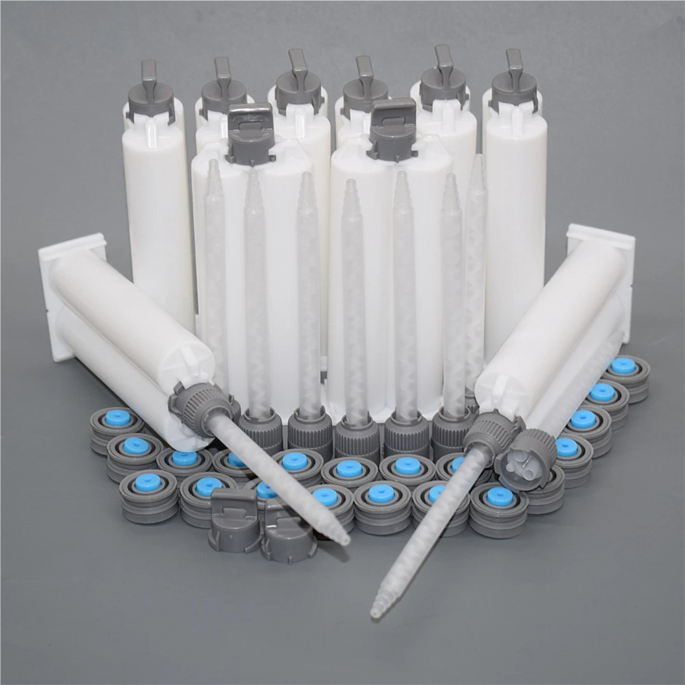 10pcs cartucce di colla barile vuoto 50ml 1:1 AB adesivi epossidici tubo di colla con 10 pezzi ugelli di miscelazione statica per 50ml 1:1 pistole per colla