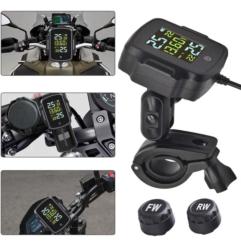 

Motorcycle TPMS Motorbike Tire Pressure Monitoring System QC 3.0 Fast Charging USB Output Tyre Temperature Alarm System