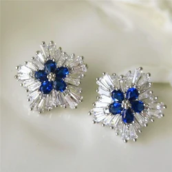 Huitan Gorgeous Blue Cubic Zirconia Stud Earrings Engagement Wedding Party Accessories for Women Blue Earrings Fashion Jewelry