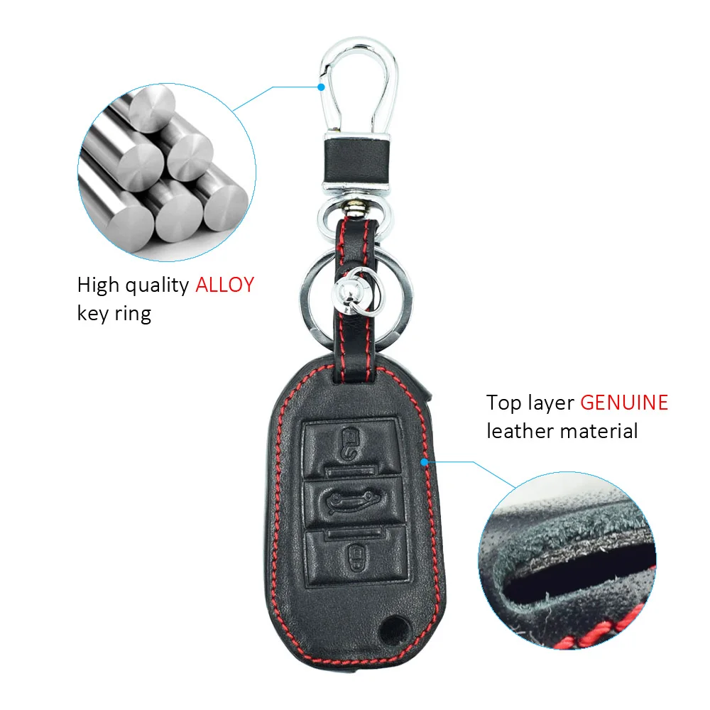 Leather Car Key Cover Remote Fobs Case Auto Accessories For Peugeot 208 2008 308 T9 508 Citroen C4 Cactus Opel Crossland X Corsa